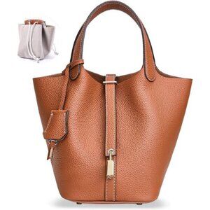 ⚡Women 01Brown Trendy Genuine Leather Imported Bucket Bag Tote Top Handle Purses